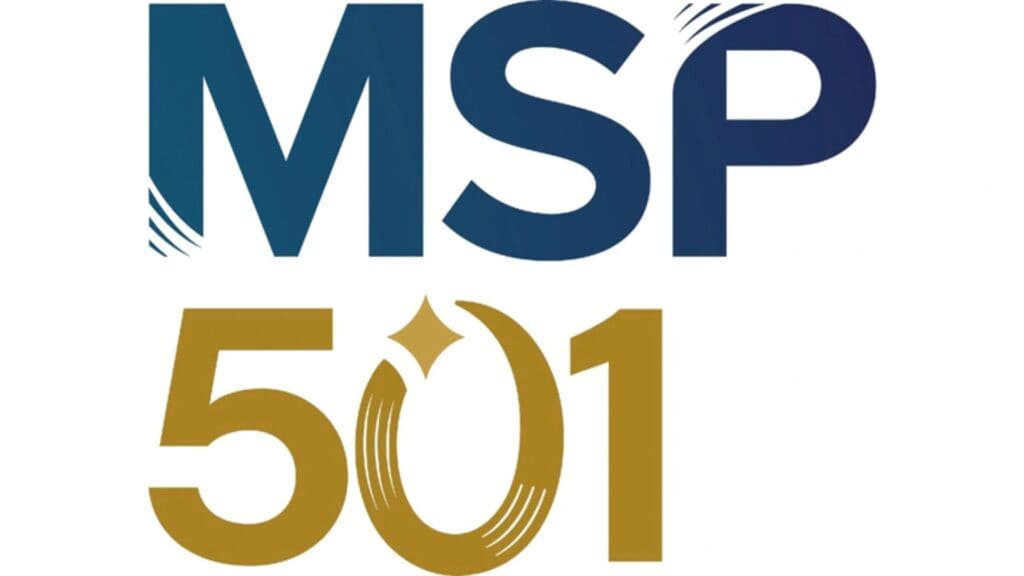The image displays the text "MSP 501" in large blue and gold letters with decorative curved lines, highlighting its significance in the Managed Service Provider industry.
