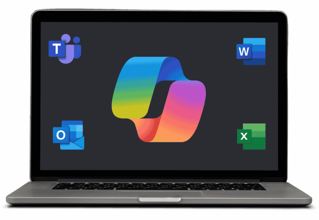 A laptop displays the Microsoft Loop logo on the screen, surrounded by icons for Teams, Word, Outlook, Excel, and Microsoft 365 Copilot—highlighting its role as your AI Companion in productivity.